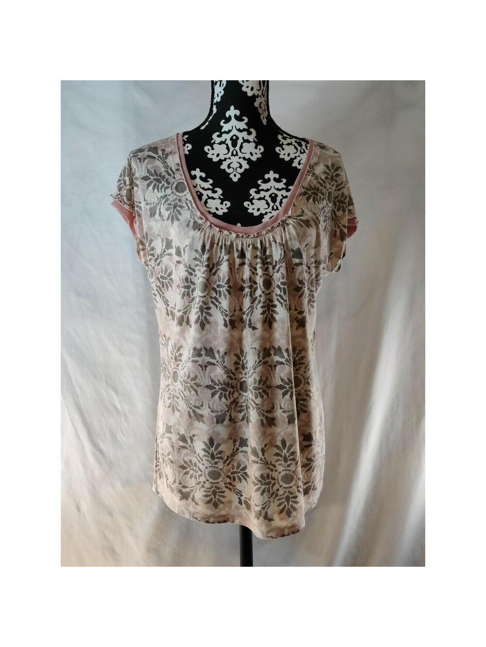 Liz & Co Plus Size Floral Print Cap Sleeve Scoop Neck Top XL